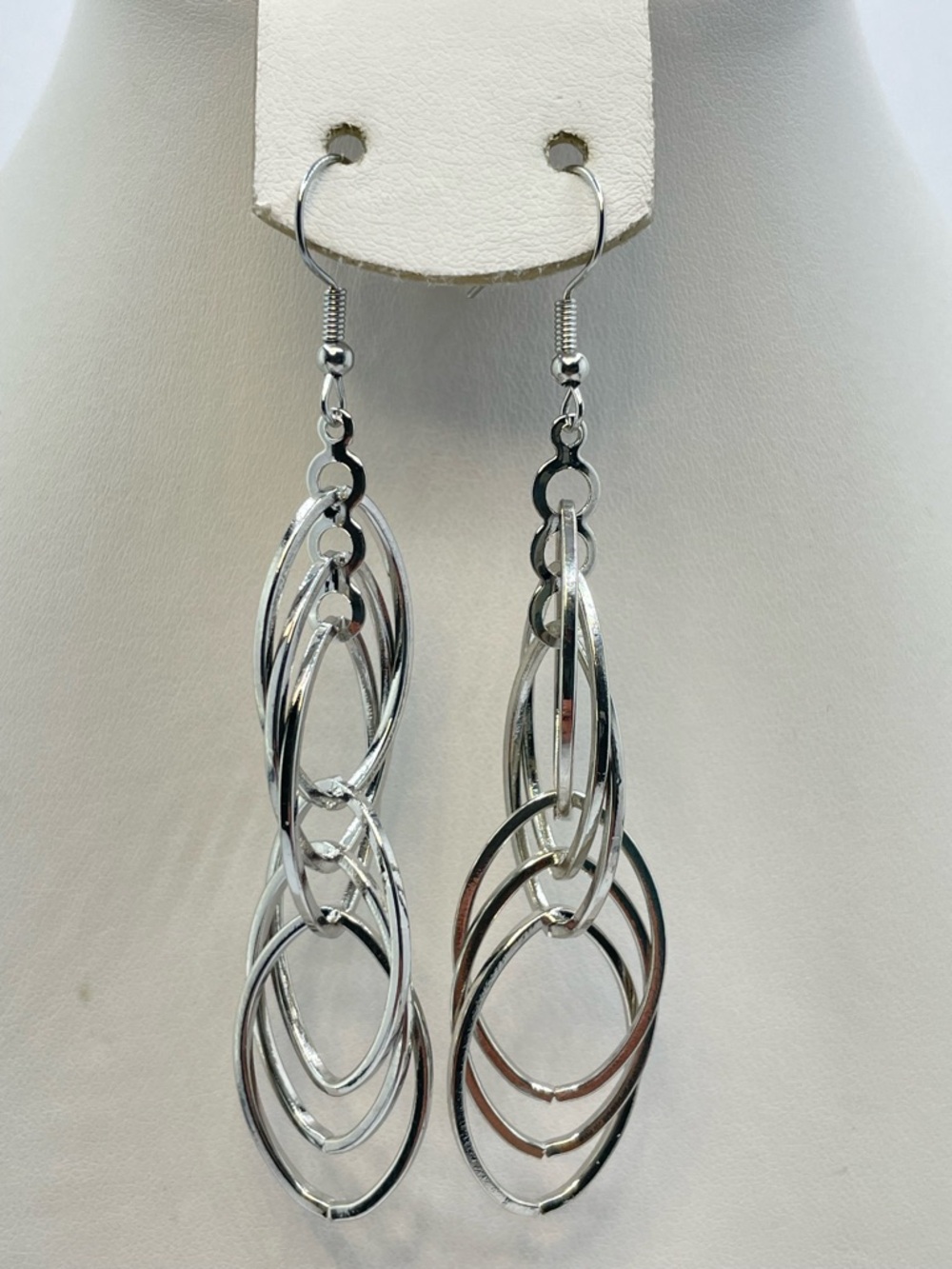 Silver Tone Multi Hoop Dangle Earrings Long Layered Statement Drop